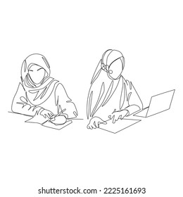 Office workers vector illustration drawn in line art style
