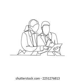 Ilustración vectorial de trabajadores de oficina dibujada en estilo de arte de línea