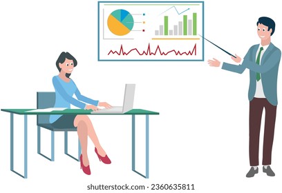 Office workers. Vector illustration. Office workers strive for continuous improvement and growth Office work involves multitasking and handling multiple responsibilities A worker employee seeks