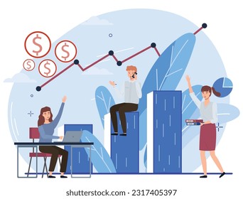 Office workers. Vector illustration. Teamwork essential for achieving shared goals and objectives A team meeting fosters collaboration and ideexchange among colleagues Office workers communicate