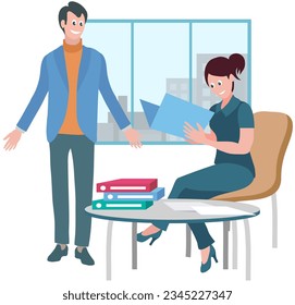 Office workers. Vector illustration. Teamwork enhances problem-solving and decision-making processes In team meeting, strategies are devised and action plans are formulated Office workers strive