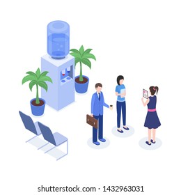Office workers vector isometric color illustration. HR agent interviewing applicants, candidates at job interview, staff 3d cartoon characters. Business people, corporation, teamwork, employment