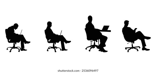 Vector de los trabajadores de oficina fijado en el fondo blanco. Espacio de trabajo en la mesa con un ordenador portátil. Vector de computadora de trabajo plano