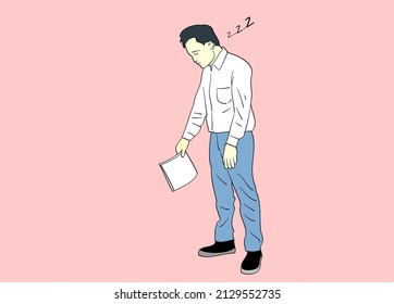 Office workers walk tired and sleepy. Hand drawn style vector design illustrations.