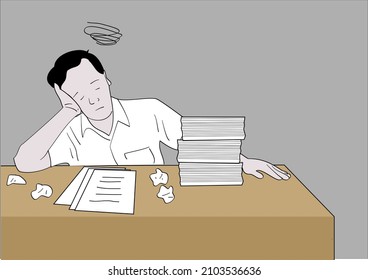 Office workers who feel lazy to do the tasks at their desks. Hand Drawn Style Vector