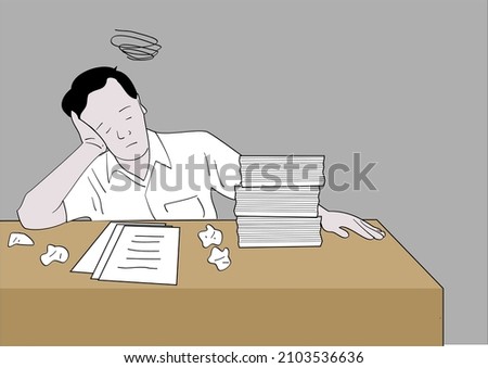 Office workers who feel lazy to do the tasks at their desks. Hand Drawn Style Vector