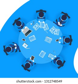 Office workers at work place concept. Coworking or brainstorm concept. Flat isometric vector illustration. Web Page template.