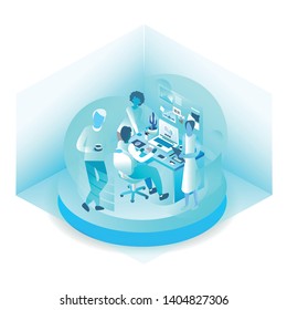 Office workers work together. isometric illustration