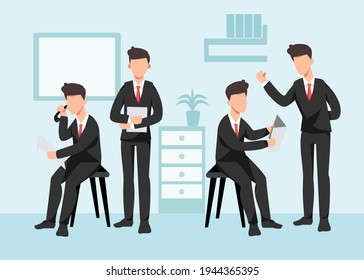 Office workers working in the company Some people call customers. Someone prepared to report Some people prepare to go to the meeting. 