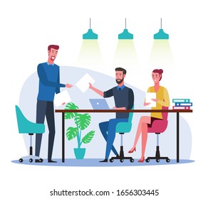 Office workers at workplace in open space office. Business people working