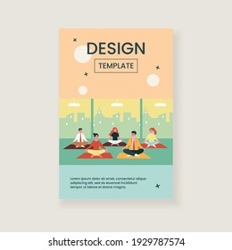 Office workers in yoga group flat vector illustration. Cartoon business people sitting in spiritual pose for meditation. Mindfulness and work concept