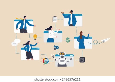 Office workflow diagram, working process, organization chart or corporate flowchart, task management, innovation working with AI artificial intelligence concept, business people on office workflow.