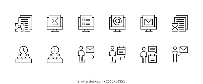 Office and workflow icon collection. Workplace, work group, team, office tools, time management, documents and more. Editable stroke. Pixel Perfect. Grid base 32px.