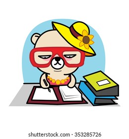 Office Working Bear cartoon set vector illustration