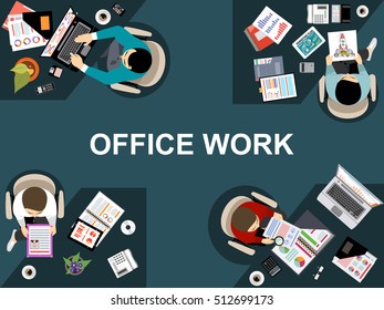Office Working Flat Vector Illustration