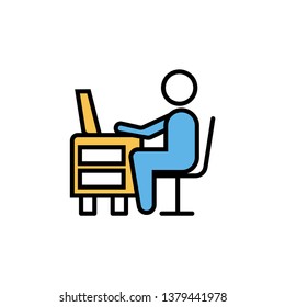 Office working- Office working with laptop vector icon