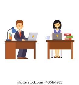 Office working on desktop computer team group person businessman vector