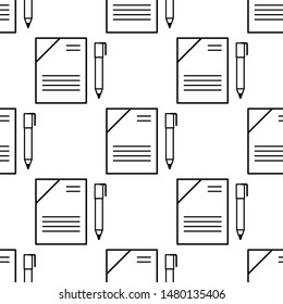Office working paper and pen icon seamless pattern background. Vector illustration.