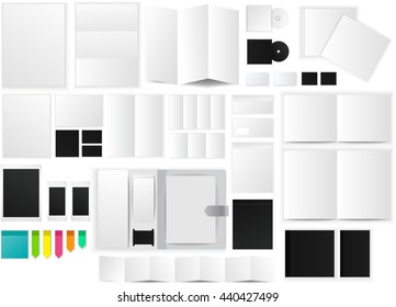 Office and working space paper mockup (mock up) icon with many objects and stationary tools, create by vector
