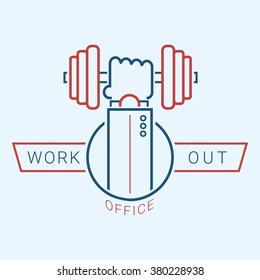Office workout and fitness vector illustration. Line color icon. 
