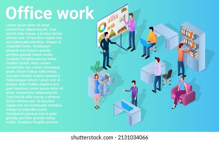 Office work.People work and communicate in the office.Coworking and teamwork.Poster in business style.Flat vector illustration.