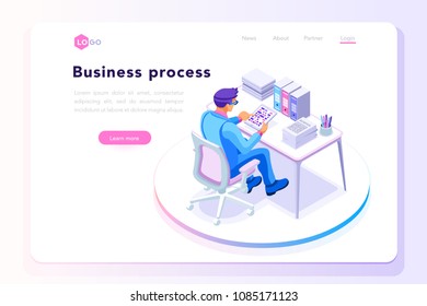 Office workplace, achieve concept. Office page also for tablet display. Can use for web banner, infographics, hero images. Flat isometric people, vector illustration isolated on generic background.