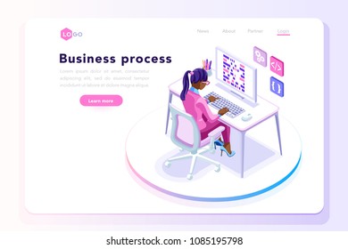 Office workplace, achieve concept. Office page also for tablet display. Can use for web banner, infographics, hero images. Flat isometric people, vector illustration isolated on generic background.