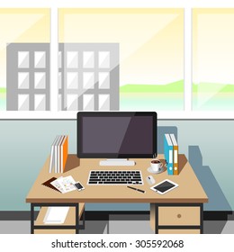 Office workplace at afternoon.

