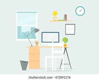 office workplace with computer. front view