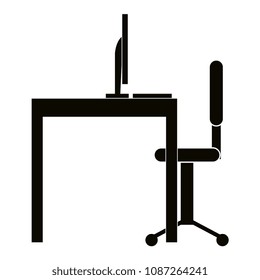 office workplace with computer scene icons