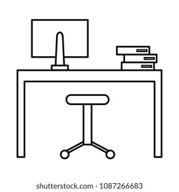office workplace with computer scene icons