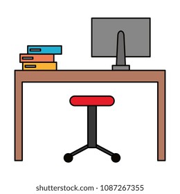 office workplace with computer scene icons