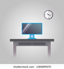 Office workplace with computer, vector illustration.