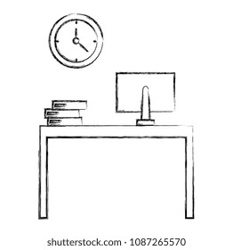 office workplace with computer and watch scene