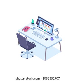 Office workplace concept. Flat isometric vector illustration isolated on white background.