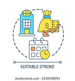 Office workplace concept icon. Strict job schedule. Cost reduction. Business optimization abstract idea thin line illustration. Isolated outline drawing. Editable stroke. Arial font used