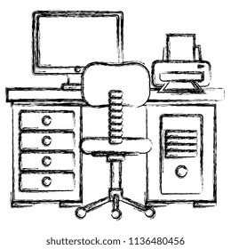 office workplace with desk and desktop scene