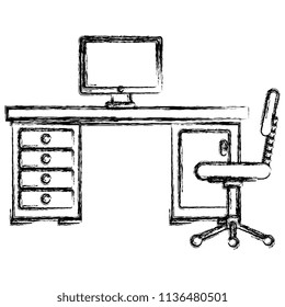 office workplace with desk and desktop scene