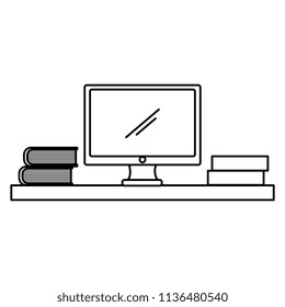 office workplace with desk and desktop scene