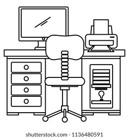 office workplace with desk and desktop scene