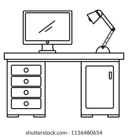 office workplace with desk and desktop scene