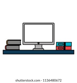 office workplace with desk and desktop scene