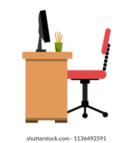 office workplace with desk and desktop scene