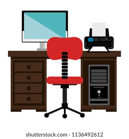office workplace with desk and desktop scene