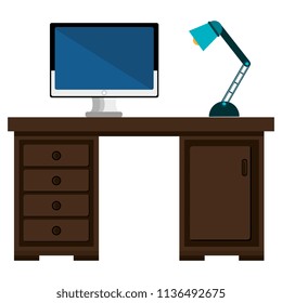 office workplace with desk and desktop scene