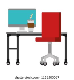 office workplace with desk and desktop scene