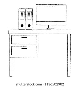 office workplace with desk and desktop scene