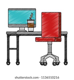 office workplace with desk and desktop scene
