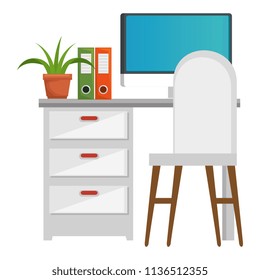 office workplace with desk and desktop scene