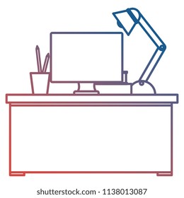 office workplace with desk and desktop scene